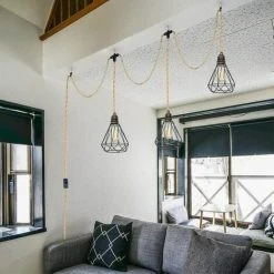 Remise 🛒 LLOVE Kit De Lampe à Suspension En Corde De Chanvre Vintage Avec Prise Interrupteur DIY Tête Unique Suspendue Câble De Lumière Corde Prise Textile Cordon Décor Éclairage Pour Chambre Salon Cuisine (A) ⭐ -Suspension Soldes 68573328 5