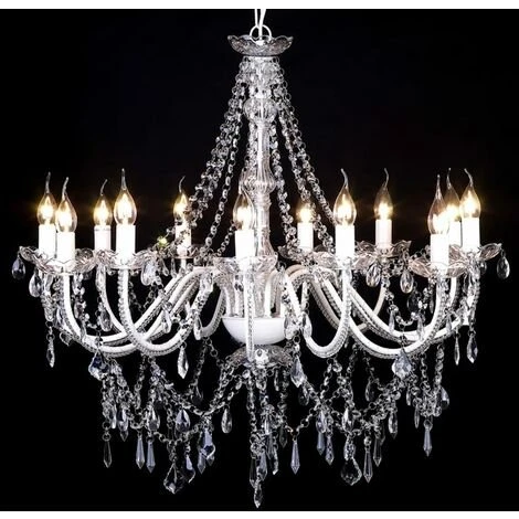 Offres 👍 VidaXL Lustre Vénitien Baroque 12 Feux 1600 Cristaux - Blanc 😍 3 Offres 👍 VidaXL Lustre Vénitien Baroque 12 Feux 1600 Cristaux - Blanc 😍 – Image 3
