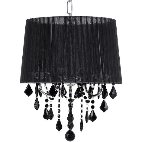 Sortie ❤️ BELIANI Lustre Avec Abat-jour Noir - Noir ⌛ 1 Sortie ❤️ BELIANI Lustre Avec Abat-jour Noir - Noir ⌛