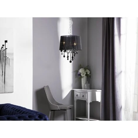 Sortie ❤️ BELIANI Lustre Avec Abat-jour Noir - Noir ⌛ 2 Sortie ❤️ BELIANI Lustre Avec Abat-jour Noir - Noir ⌛ – Image 2