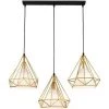 Sortie 👍 STOEX Doré Suspension Industrielle Rétro Luminaire Lustre Abat-jour Filaire De 3 Lampe Cage Forme Diamant Pour Chambre Salon Cuisine Bar- Support Barre 🔥