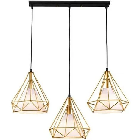 Sortie 👍 STOEX Doré Suspension Industrielle Rétro Luminaire Lustre Abat-jour Filaire De 3 Lampe Cage Forme Diamant Pour Chambre Salon Cuisine Bar- Support Barre 🔥 1 Sortie 👍 STOEX Doré Suspension Industrielle Rétro Luminaire Lustre Abat-jour Filaire De 3 Lampe Cage Forme Diamant Pour Chambre Salon Cuisine Bar- Support Barre 🔥