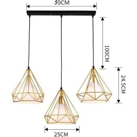 Sortie 👍 STOEX Doré Suspension Industrielle Rétro Luminaire Lustre Abat-jour Filaire De 3 Lampe Cage Forme Diamant Pour Chambre Salon Cuisine Bar- Support Barre 🔥 4 Sortie 👍 STOEX Doré Suspension Industrielle Rétro Luminaire Lustre Abat-jour Filaire De 3 Lampe Cage Forme Diamant Pour Chambre Salon Cuisine Bar- Support Barre 🔥 – Image 4