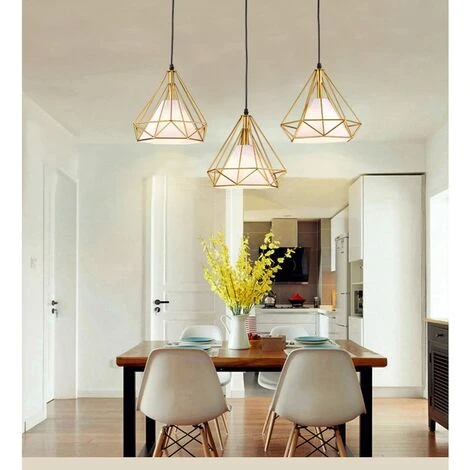 Sortie 👍 STOEX Doré Suspension Industrielle Rétro Luminaire Lustre Abat-jour Filaire De 3 Lampe Cage Forme Diamant Pour Chambre Salon Cuisine Bar- Support Barre 🔥 5 Sortie 👍 STOEX Doré Suspension Industrielle Rétro Luminaire Lustre Abat-jour Filaire De 3 Lampe Cage Forme Diamant Pour Chambre Salon Cuisine Bar- Support Barre 🔥 – Image 5