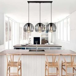 Remise ❤️ STOEX E27 Lustre Industriel Barre 3 Lampes Suspension Cage Contemporain Noir Pour Cuisine, Salle à Manger, Bar ⌛ -Suspension Soldes 9528380 4