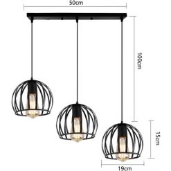 Remise ❤️ STOEX E27 Lustre Industriel Barre 3 Lampes Suspension Cage Contemporain Noir Pour Cuisine, Salle à Manger, Bar ⌛ -Suspension Soldes 9528380 5