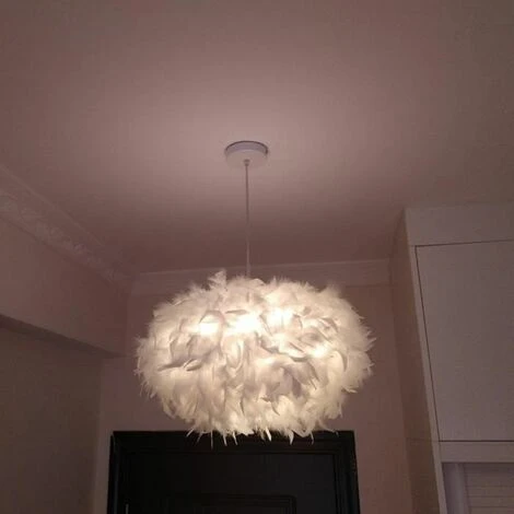 Promo ❤️ STOEX Lustre Suspension En Plumes Blanc E27 40W - Diamètre 45CM ✨ 1 Promo ❤️ STOEX Lustre Suspension En Plumes Blanc E27 40W - Diamètre 45CM ✨