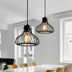 Budget ✨ STOEX Lustre Suspension Industrielle Rétro, Plafonnier En Fer Métal Cage Abat-Jour Luminaire 23cm Noir ⭐ -Suspension Soldes 9528405 3