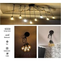 De gros 😀 STOEX Lustre Suspension Araignee E27 Douille Rétro Industriel Abat-jour Noir, DIY Ajustable Longueur (Non Ampoule) - 1.5m Fil, 3 Bras ⌛ -Suspension Soldes 9528425 4
