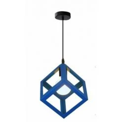 Sortie 👏 STOEX Lustre Suspension Contemporain En Cage Cube Carré Fer Luminaire E27 Salon Cuisine Chambre - Bleu 🎁