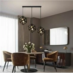 Meilleur prix 🔥 STOEX Lampe Suspensions Plafonnier Cube Luminaire 3 Lampes, Lustre Abat-jour Avec Douille Applique D'Eclairage E27 Noir ✨ -Suspension Soldes 9685127 2