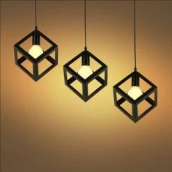 Meilleur prix 🔥 STOEX Lampe Suspensions Plafonnier Cube Luminaire 3 Lampes, Lustre Abat-jour Avec Douille Applique D'Eclairage E27 Noir ✨ -Suspension Soldes 9685127 3