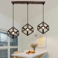 Coupon ✔️ STOEX Lustre Suspension Design Cube Métal Industriel Barre 3 Lampes Luminaire Intérieur Salle à Manger E27 Rouille 🎁