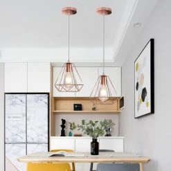 Top 10 🌟 STOEX Lampe Suspension Cage Forme Diamant Contemporain Lustre Abat-jour Or Rose Pour Salon Cuisine Salle à Manger 😀 -Suspension Soldes 9685135 4