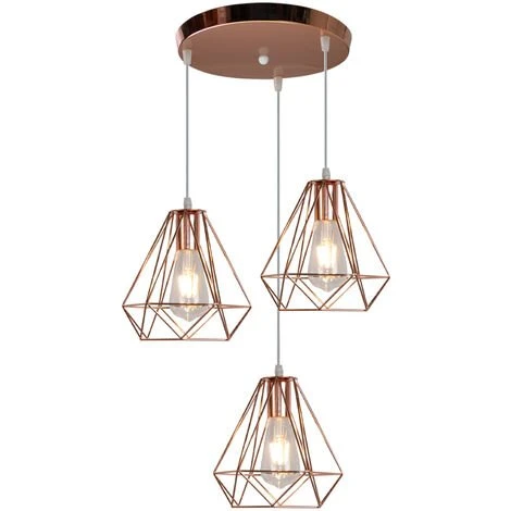 Meilleure affaire 💯 STOEX Lustre Suspension Industrielle Cage Forme Diamant 3 Luminaire , E27 Or Rose 🎉 1 Meilleure affaire 💯 STOEX Lustre Suspension Industrielle Cage Forme Diamant 3 Luminaire , E27 Or Rose 🎉