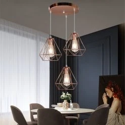 Meilleure affaire 💯 STOEX Lustre Suspension Industrielle Cage Forme Diamant 3 Luminaire , E27 Or Rose 🎉 7 Meilleure affaire 💯 STOEX Lustre Suspension Industrielle Cage Forme Diamant 3 Luminaire , E27 Or Rose 🎉 -Suspension Soldes 9685138 3