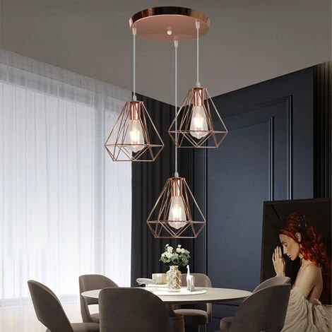Meilleure affaire 💯 STOEX Lustre Suspension Industrielle Cage Forme Diamant 3 Luminaire , E27 Or Rose 🎉 4 Meilleure affaire 💯 STOEX Lustre Suspension Industrielle Cage Forme Diamant 3 Luminaire , E27 Or Rose 🎉 – Image 4