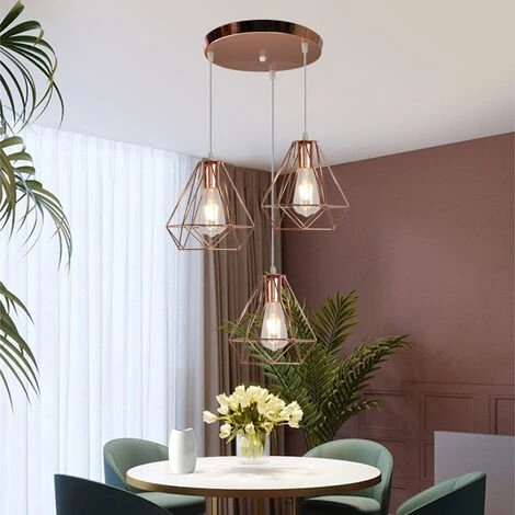 Meilleure affaire 💯 STOEX Lustre Suspension Industrielle Cage Forme Diamant 3 Luminaire , E27 Or Rose 🎉 5 Meilleure affaire 💯 STOEX Lustre Suspension Industrielle Cage Forme Diamant 3 Luminaire , E27 Or Rose 🎉 – Image 5