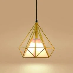 De gros 🌟 STOEX Suspension Luminaire Cage Forme Diamant Contemporain, Lustre Lampe Plafonnier Corde Ajustable Pour Cuisine, Couloir,Salle à Manger, Salon, Chambre D'enfants Et De Restaurant, E27 Jaune 🌟 -Suspension Soldes 9838728 4