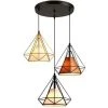 Meilleure affaire ⭐ STOEX Lustre Suspension Luminaire Industrielle Cage Forme Diamant Contemporain 25cm E27 (3 Couleur, Noir Doré Café) ⌛
