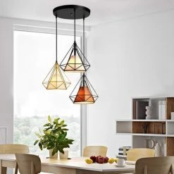 Meilleure affaire ⭐ STOEX Lustre Suspension Luminaire Industrielle Cage Forme Diamant Contemporain 25cm E27 (3 Couleur, Noir Doré Café) ⌛ -Suspension Soldes 9838731 2