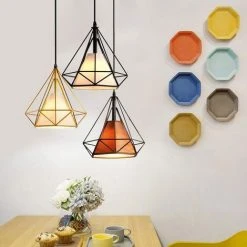 Meilleure affaire ⭐ STOEX Lustre Suspension Luminaire Industrielle Cage Forme Diamant Contemporain 25cm E27 (3 Couleur, Noir Doré Café) ⌛ -Suspension Soldes 9838731 3