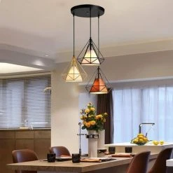 Meilleure affaire ⭐ STOEX Lustre Suspension Luminaire Industrielle Cage Forme Diamant Contemporain 25cm E27 (3 Couleur, Noir Doré Café) ⌛ -Suspension Soldes 9838731 4